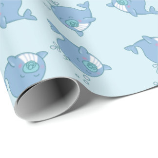 Cute Whale Baby Shower Kawaii Boy Blue Presentpapper