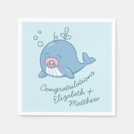 Cute Whale Baby Shower Kawaii Girl Rosa Pappersservett