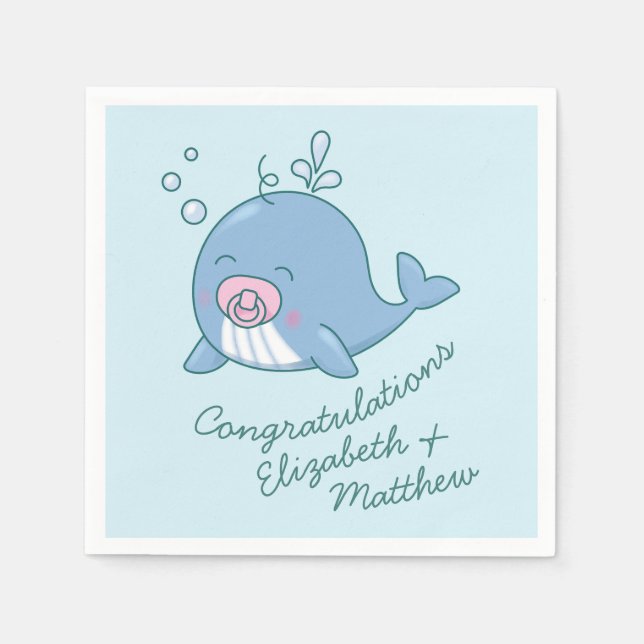 Cute Whale Baby Shower Kawaii Girl Rosa Pappersservett (Framsidan)