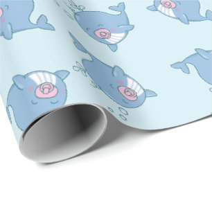 Cute Whale Baby Shower Kawaii Girl Rosa Presentpapper