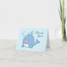 Cute Whale Baby Shower Kawaii Girl Rosa Tack Kort