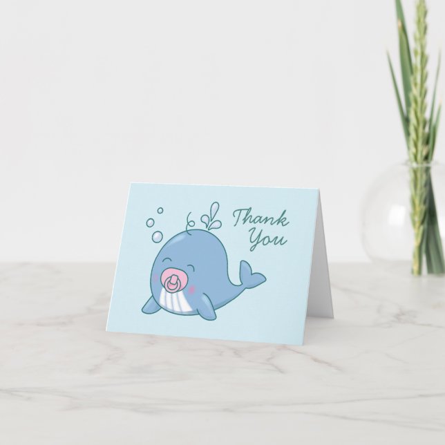 Cute Whale Baby Shower Kawaii Girl Rosa Tack Kort (Framsida)