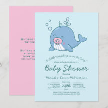 Cute Whale Baby Shower Kawaii-inbjudan Flickans Ro