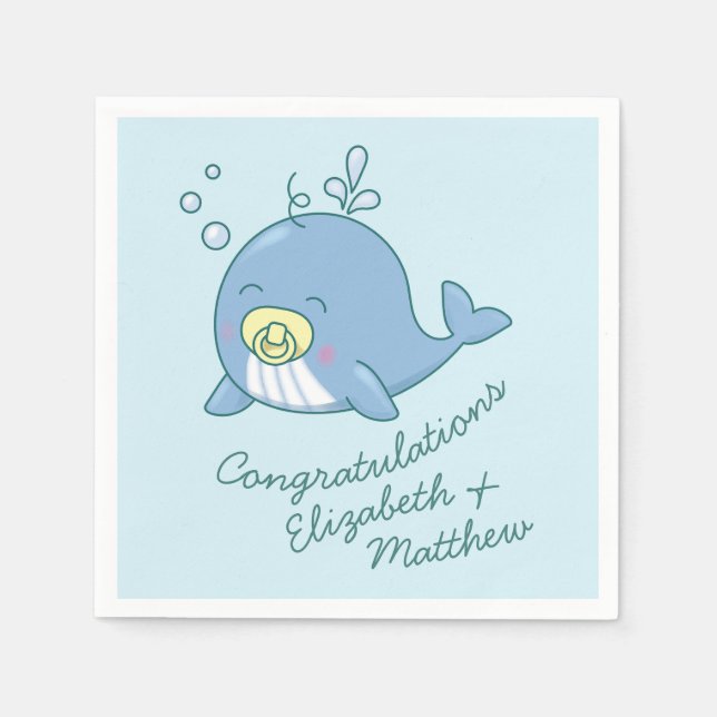 Cute Whale Baby Shower Kawaii Pappersservett (Framsidan)