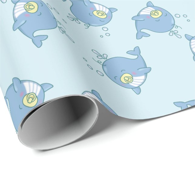 Cute Whale Baby Shower Kawaii Presentpapper (Rullad Hörn)
