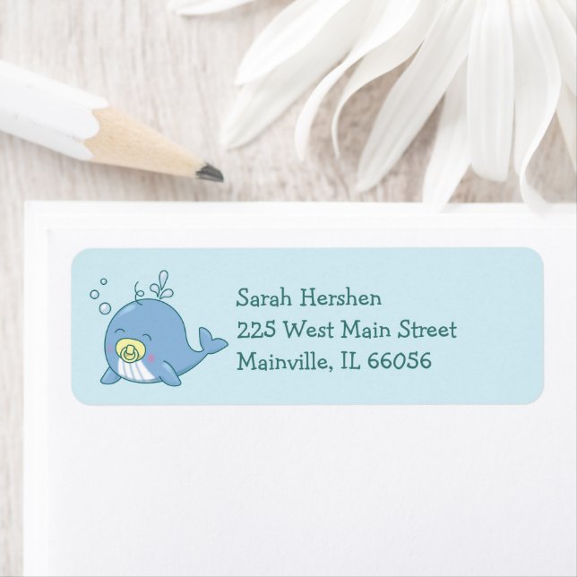 Cute Whale Baby Shower Kawaii Returadress Etikett (Insitu)