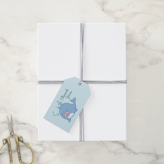 Cute Whale Baby Shower Kawaii Tack Girl Rosa Presentetikett (Med Snöre)