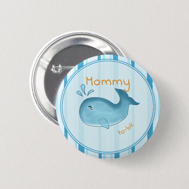 Cute Whale Baby Shower Mommy-to-be Knapp (Framsida & baksida)