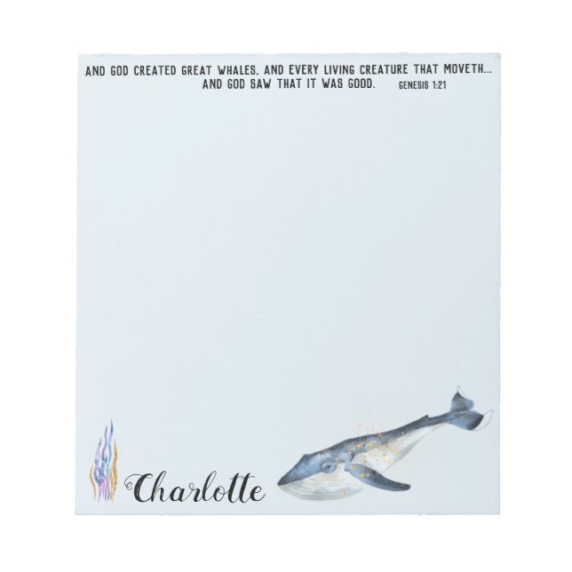Cute Whale Bible Verse Christian Gift för barn Anteckningsblock (Framsida)