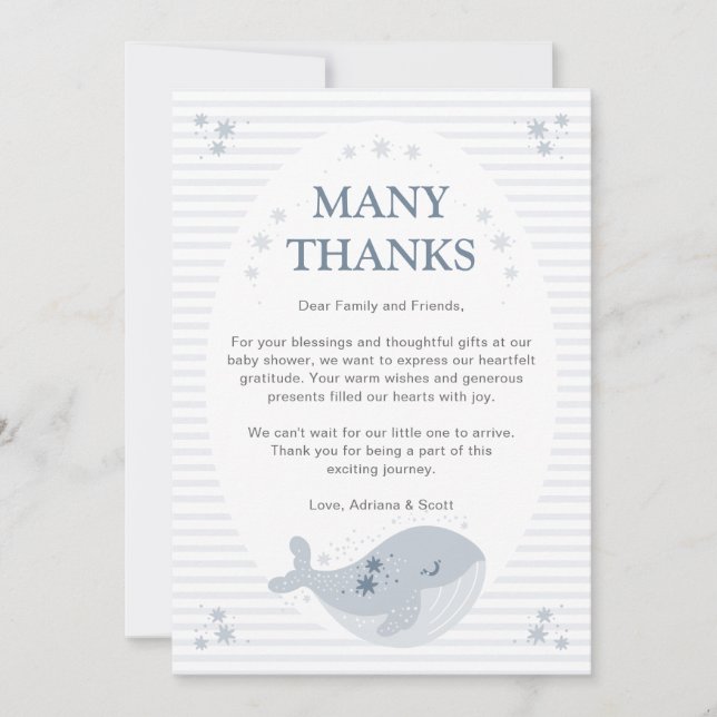 Cute Whale Blue Boy Shower Tack Kort (Framsida)