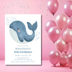 Cute Whale Blue Bubble Barns födelsedag Inbjudningar