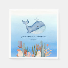 Cute Whale Blue Sea Coral Reef Birday Pappersservett