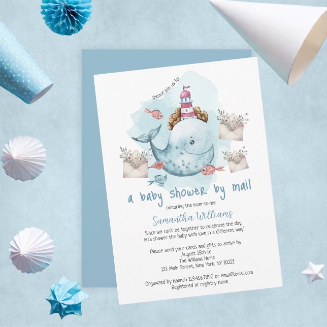 Cute Whale Boy Shower by Mail Inbjudningar (Cute Whale Boy Baby Shower By Mail Invitation
)