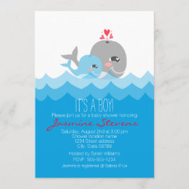 Cute Whale Boy Shower Inbjudningar