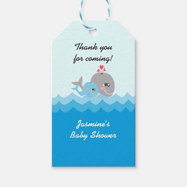 Cute Whale Boy Shower Presentetikett (Framsidan)