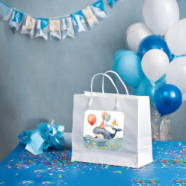 Cute Whale Boys Birthday Tack Fyrkantigt Klistermärke