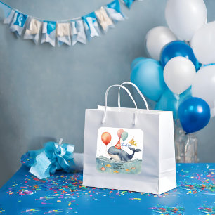 Cute Whale Boys Birthday Tack Fyrkantigt Klistermärke