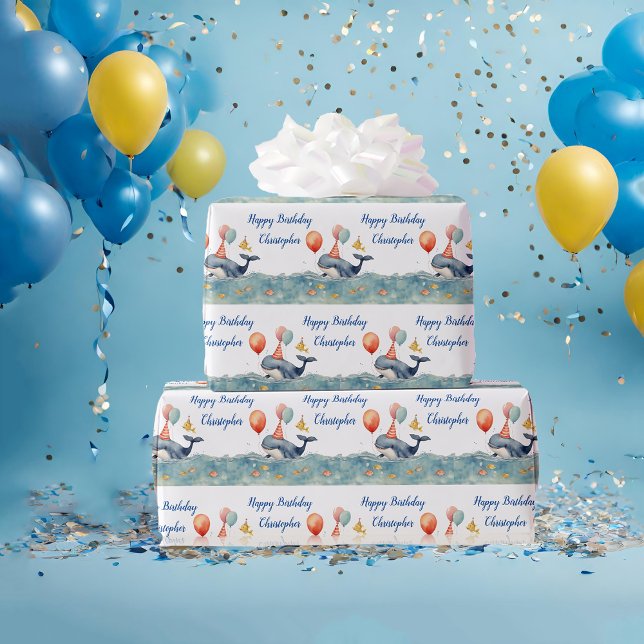 Cute Whale Boys Personlig Birthday Presentpapper (Skapare uppladdad)