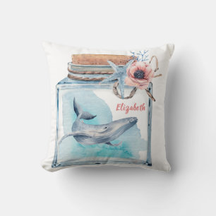 Cute Whale i Burk med Namn Kudde