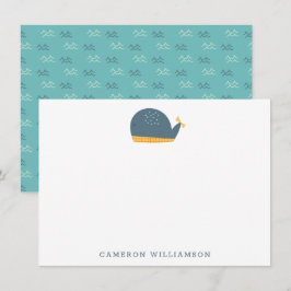 Cute Whale in Blue Personlig Stationery Tack Kort