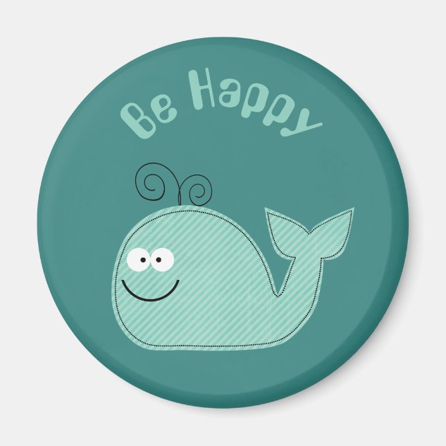 Cute Whale Inspirational Slogan BE Lycklig Magnet (Framsidan)