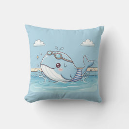 Cute Whale Kids Swimming Design Kudde