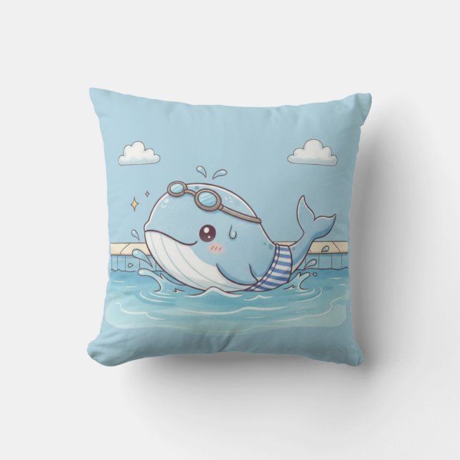 Cute Whale Kids Swimming Design Kudde (Framsida)