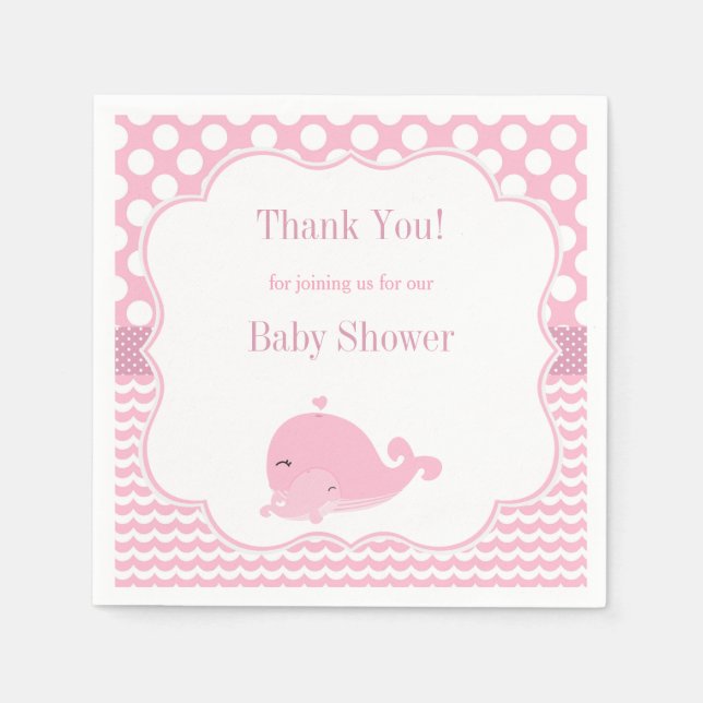 Cute Whale med Baby Rosa Girl Baby Shower Papper Pappersservett (Framsidan)