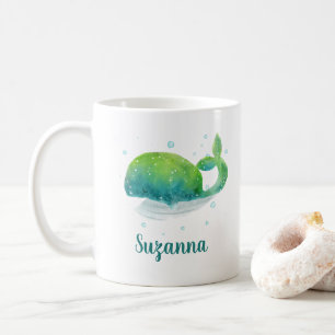 Cute Whale med namnet Watercolor Kaffemugg