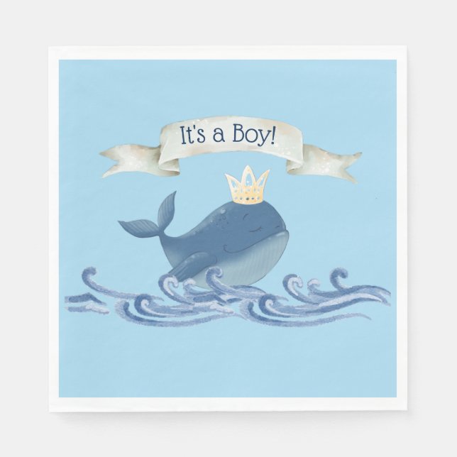 Cute Whale med Prince Krona Nautical Theme Pappersservett (Framsidan)