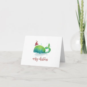 Cute Whale med Santa Hat-Helgdag Card Tack Kort