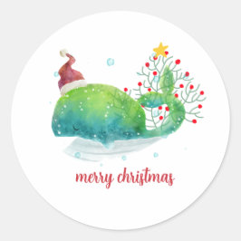 Cute Whale med Santa Hat Julgran Runt Klistermärke