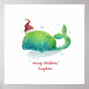 Cute Whale med Santa Hat Poster