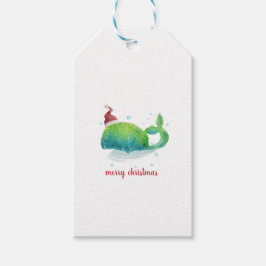 Cute Whale med Santa Hat Presentetikett