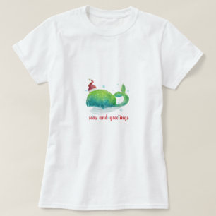 Cute Whale med Santa Hat T Shirt