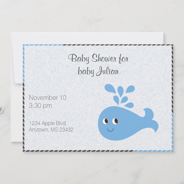 Cute Whale med Spout Anpassningsbar Baby Shower Inbjudningar (Framsida)