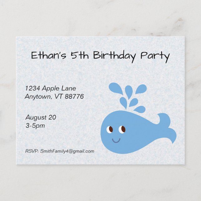 Cute Whale med Spout Anpassningsbar Birthday Vykort (Framsida)