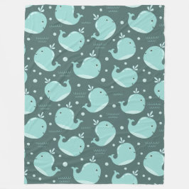 Cute Whale Mönster på Teal Blue Kids Fleecefilt