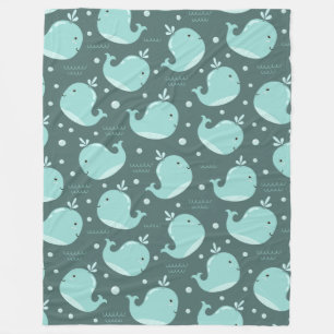 Cute Whale Mönster på Teal Blue Kids Fleecefilt