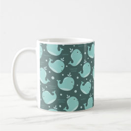 Cute Whale Mönster på Teal Blue Kids Mugg