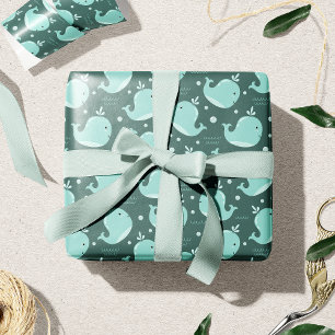 Cute Whale Mönster på Teal Blue Kids Presentpapper