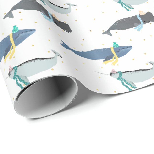 Cute Whale Narwhal Winter Birthday Kids Presentpapper (Rullad Hörn)