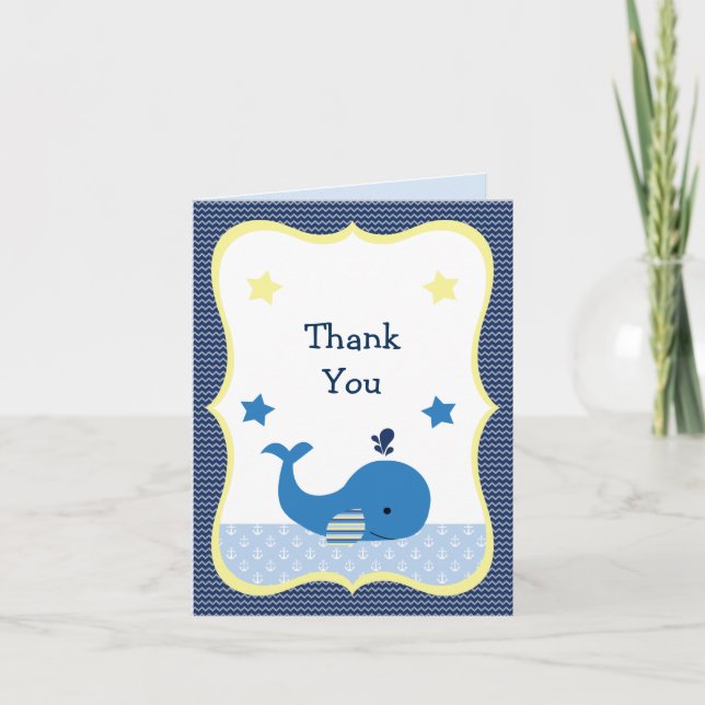 Cute Whale Nautical Baby Shower - tack för ditt ko Kort (Framsida)