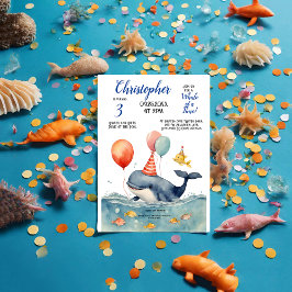 Cute Whale of a Time Boy's Birthday Inbjudningar