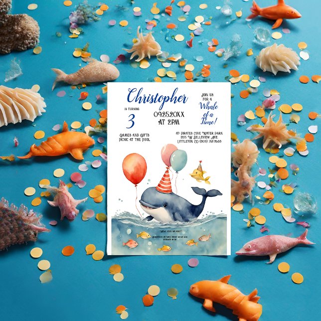 Cute Whale of a Time Boy's Birthday Inbjudningar (Skapare uppladdad)