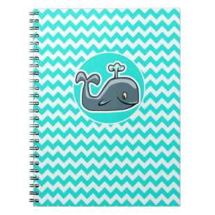 Cute Whale on Turcoise, Aqua Färg Chevron Anteckningsbok Med Spiral