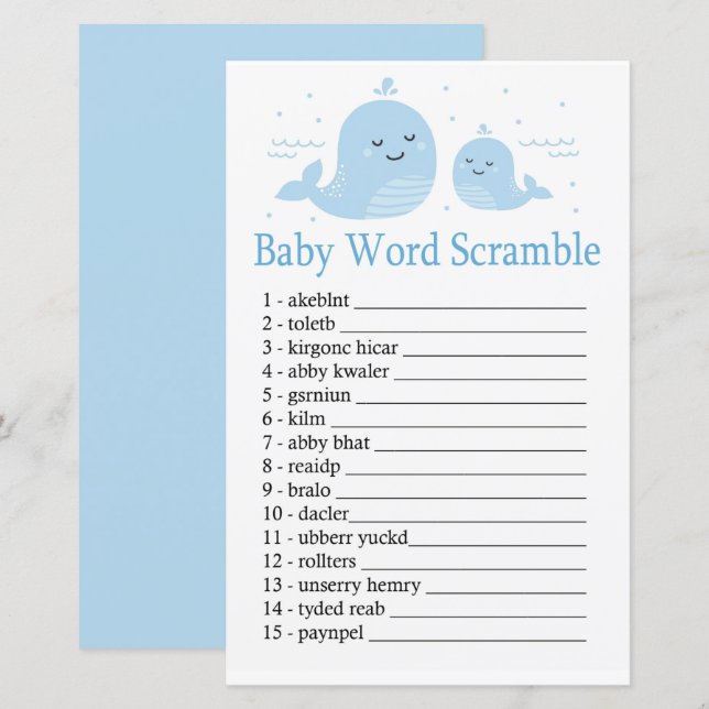 Cute Whale ord-lerspel Baby (Fram/baksida)