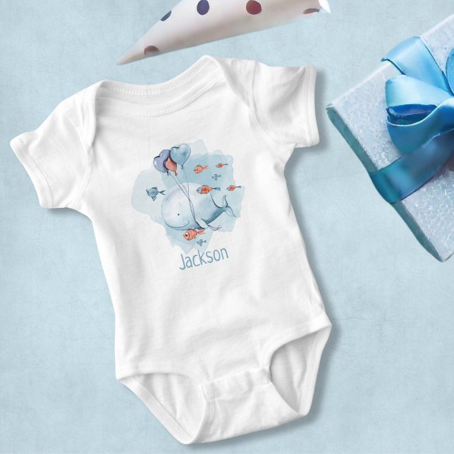 Cute Whale Personlig Namn T Shirt (Cute Whale Personalized Name Baby Bodysuit
)