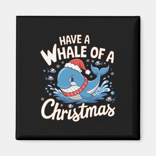 Cute Whale Santa Ocean Animal Lover Holi Magnet (Framsidan)