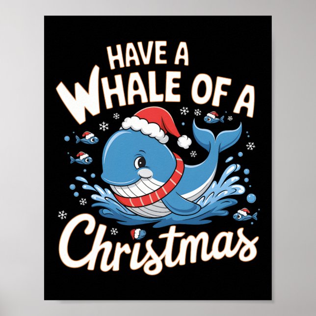 Cute Whale Santa Ocean Animal Lover Holi Poster (Framsidan)